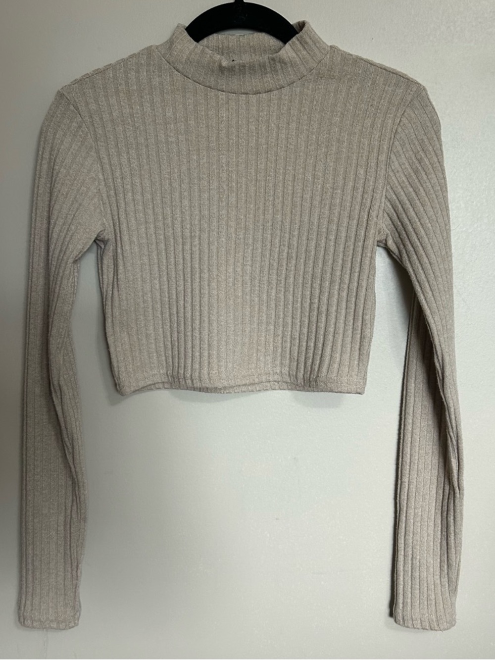 Forever 21 Ribbed Mock Neck Crop Top - Light Beige